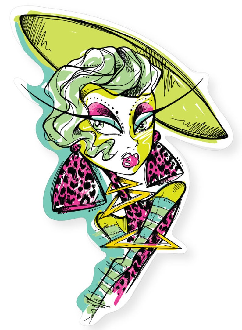 80s Synthwave Fashion Woman Sticker image 2