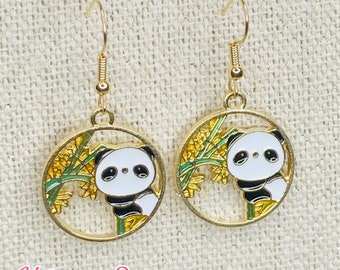 Hello Panda Bamboo Circle Earrings
