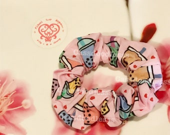 Boba love on pink Handmade Scrunchie