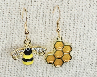 Honeybee and Honeycomb Earrings