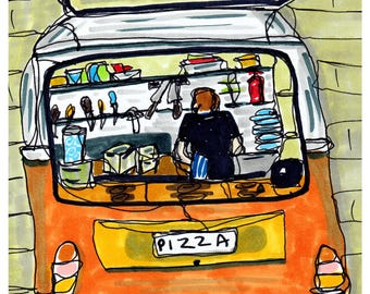 Pizza at the Cove, Hope Cove, Devon Art Print