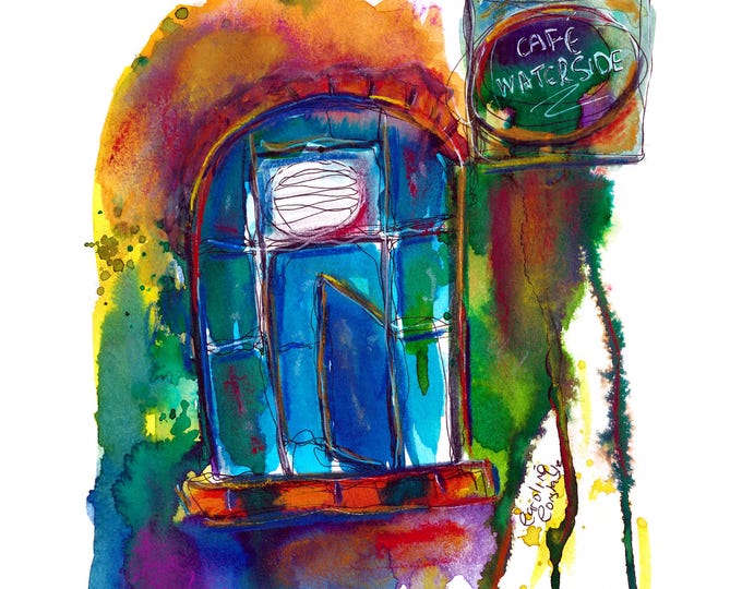 Cafe Waterside, Bollington, Cheshire Art Print