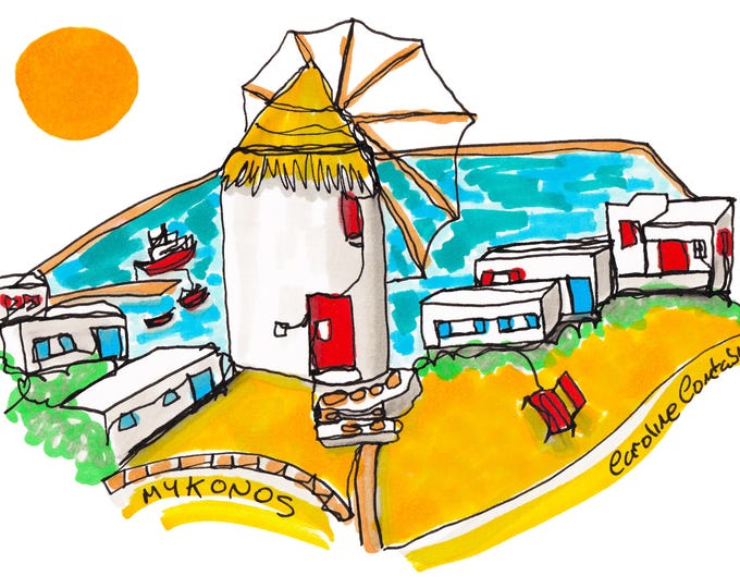 Mykonos Windmill, Greece Art Print