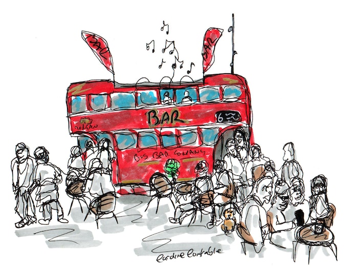Bus Bar, Classic Car Boot Sale, Manchester Art Print