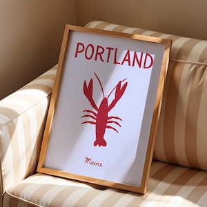 Portland Wand Kunst Druck, Hummer Druck, Küsten New England Kunstwerk, Maine Wohnkultur, Reise Poster, Strand Haus Kunst