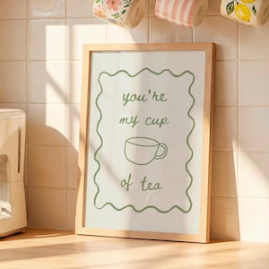 Tea Cup Print, Coffee Bar Sign Accessories, Tea Lover Kitchen Cafe Poster, Matcha Girly Wall Art, Tea Party Decorations Favors, Tea Set Gift