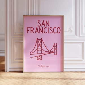 Impressão de parede de São Francisco, impressão da Ponte Golden Gate, arte da área da baía da Califórnia, arte urbana minimalista e ousada, decoração com dopamina, pôster de viagem