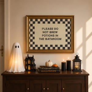 funny halloween decor, funny halloween sign, funny bathroom decor, halloween wall art, halloween wall decor, halloween printable, halloween art print, retro halloween decor, 90s halloween decor, whimsical halloween, whimsical witch decor, magical halloween decor, family friendly halloween, cute halloween decor, spooky season decor, season of the witch, fall bathroom decor, halloween restroom sign, halloween home decor