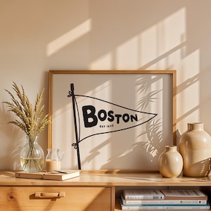 Boston Pennant Print, Boston Wall Art, Aesthetic, Minimalist Design, Vintage, New England, Massachusetts Print, Digital Download