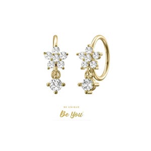 Flower Dangle RING Helix Ring Cartilage Tragus Crystal Earring Hoop Piercing,Small Ring Piercing Jewellery Silver Nose Ring Nose Hoop