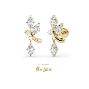 Leaf VINYA Dangle Helix Bar Cartilage Tragus Crystal Screw In Ear Earring Flat Back Helix Labret Tragus Earring Piercing Cartilage Stud