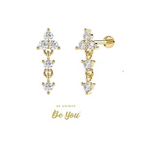 CLOVER SINHAR Crystal Dangle Helix Bar Cartilage Tragus Crystal Screw In Ear Earring Flat Back Helix Bar Labret Tragus Earring Piercing