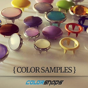 COLOR SAMPLE • Ring • Prong • Capped • Cap • Dome • Pearl • Pearlized • Decorative • Enamel • Snaps • Snap • Buttons • Fastener • Popper