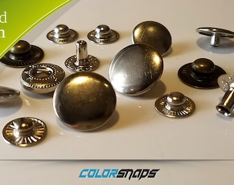 Assorted Sizes • Spring Snap Fastener • Brass Press Snaps • Metal Snap Button • Steel Press Studs • Popper •  Clothing Snaps • Leather Snaps
