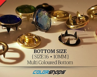 15 COLORS • Multi Coloured Bottom • Gemstone Pearl Snaps • Antique Brass • Gold • Black • Size 16 • Size 18 • 7/16 • 15/32