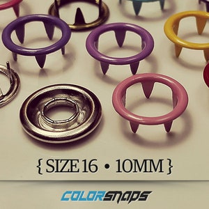 20 COLORS • Coloured Ring Snap • Size 16 • 7/16 • 10mm • Enamel • Fastener • Snaps • No Sew • Prong • Gripper • Press • Popper • Buttons