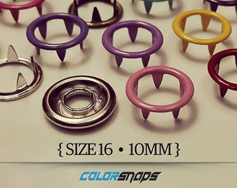 20 COLORS • Coloured Ring Snap • Size 16 • 7/16 • 10mm • Enamel • Fastener • Snaps • No Sew • Prong • Gripper • Press • Popper • Buttons