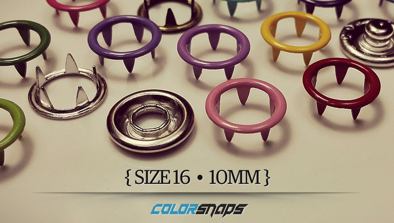 20 COLORS Coloured Ring Snap Size 16 7/16 10mm Enamel Fastener Snaps No Sew Prong Gripper Press Popper Buttons image 1