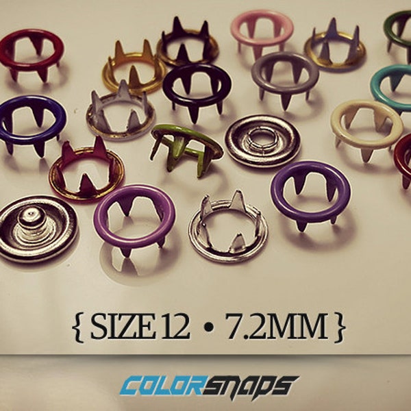 20 COLORS • Enamel Ring Snaps • Size 12 • 9/32 • 5/16 • 7 mm • Snap • Button • Fastener • Prong • No Sew • Doll • Mini • Small • Smallest