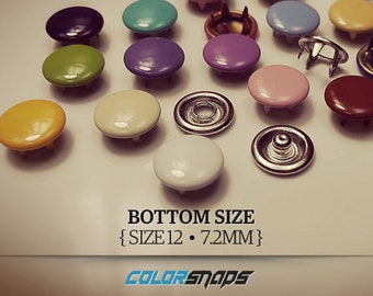 20 COLORS • Enamel Capped Snaps • Size 12 • 9/32 • 5/16 • 8 mm • Snap • Button • Fastener • Cap • No-Sew • Doll • Mini • Small • Smallest
