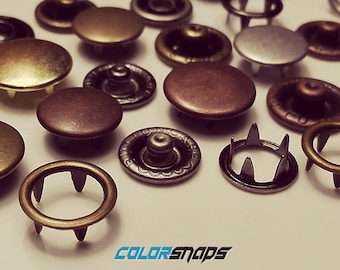 METAL CAPPED SNAPS • Size 16 • Size 14 • 13/32 • 3/8 • 10mm • 9mm • Cap • Dome • No Sew • Snap • Gold • Black • Bronze • Antique • Silver