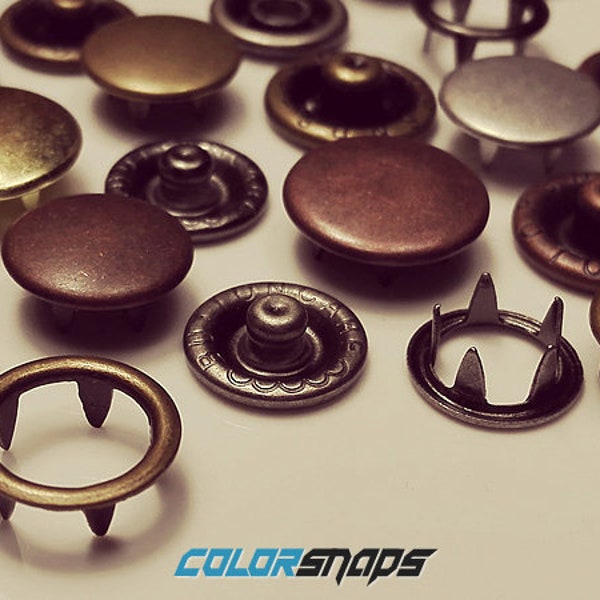 METAL CAPPED SNAPS • Size 16 • Size 14 • 13/32 • 3/8 • 10mm • 9mm • Cap • Dome • No Sew • Snap • Gold • Black • Bronze • Antique • Silver