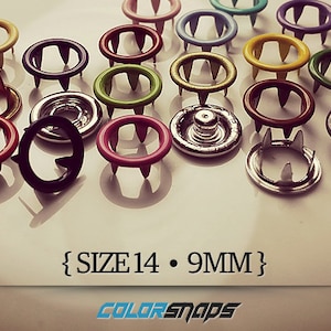 24 COLORS • Enamel Prong Snaps • Size 14 • 3/8 • 11/32 • 9 mm • Snap • Button • Fastener • Ring • No Sew • Coloured • Color • Popper • Studs