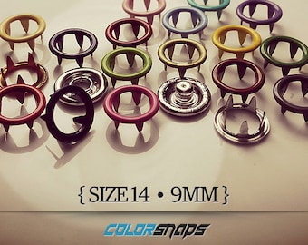 24 COLORES • Broches de presión esmaltados • Tamaño 14 • 3/8 • 11/32 • 9 mm • Broche • Botón • Cierre • Anillo • Sin coser • De color • Color • Broche de presión • Tachuelas