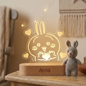 Gepersonaliseerd Usagi nachtlampje met naam, op maat gegraveerd LED-acryllampje, verjaardagscadeau voor een meisje