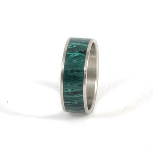 Stainless Steel Ring - Banded Malachite Trustone Ring with Stainless Steel Core, Wedding Ring, Wedding Band, Engagement Ring