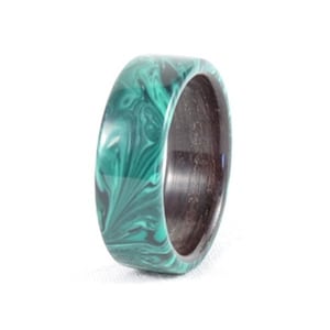 Wood Ring Natural Stone and Wood Ring Banded Malachite TruStone with Ebony Bentwood liner Wedding Band or Wedding Ring Handmade image 1