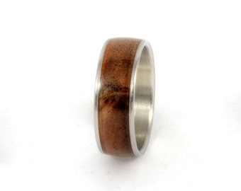 Wood Ring - Walnut Burl Wood Ring with Stainless Steel Core, Wood Ring, Wedding Ring, Wedding Band, Engagement Ring