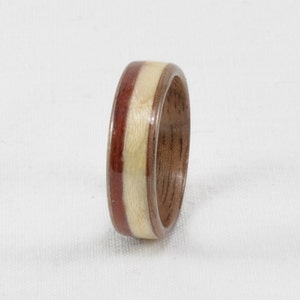 Wood Wedding Ring Set Bentwood Walnut with Maple and Bloodwood inlay Engagement Ring, Wedding Ring, Wedding Band Handmade Natural image 3