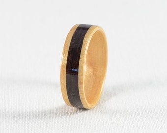 Wood Ring - Bentwood Maple Ring with Ebony Wood Inlay - Wedding Ring, Wedding Band, or Engagement Ring - All Natural - Handmade