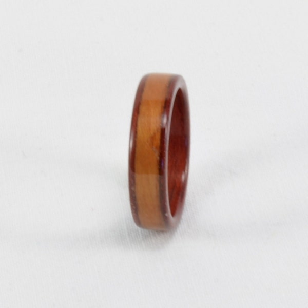 Wood Ring -Size 8, 5mm Wide Bentwood Bloodwood ring with Cherry wood Inlay- Wedding Ring, Wedding Band, Engagement Ring - Natural - Handmade