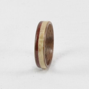 Wood Wedding Ring Set Bentwood Walnut with Maple and Bloodwood inlay Engagement Ring, Wedding Ring, Wedding Band Handmade Natural image 4