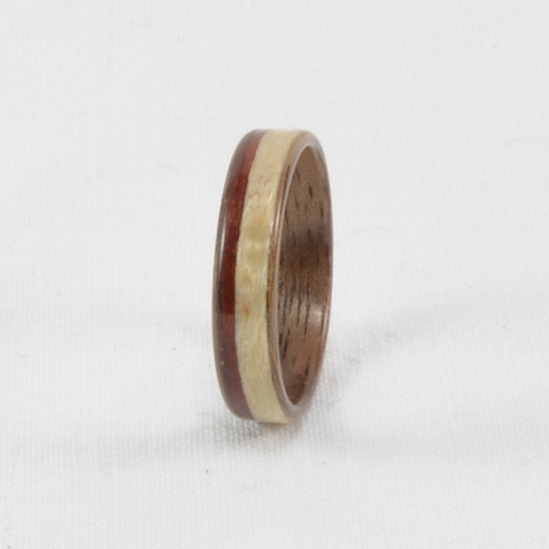 Wood Wedding Ring Set Bentwood Walnut with Maple and Bloodwood inlay Engagement Ring, Wedding Ring, Wedding Band Handmade Natural image 4