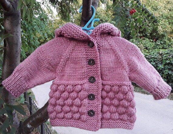 knitted baby jacket with hood