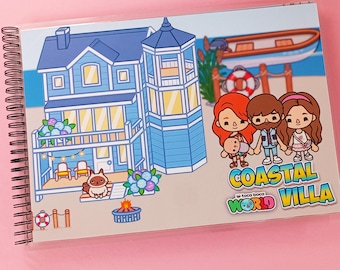 Toca Boca House &quot;Coastal Villa&quot; – Quiet Book, Busy Book, Montessori Activity Toy, Paper Dolls, Dollhouse, Handmade Birthday Gift for Girls