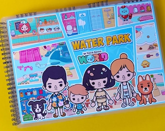 Toca Boca Life World &quot;Water Park&quot; Real Busy Book – Montessori Toddler Quiet Book – Paper Dolls Activity Baby Girl Gift Little Kid Busy Board