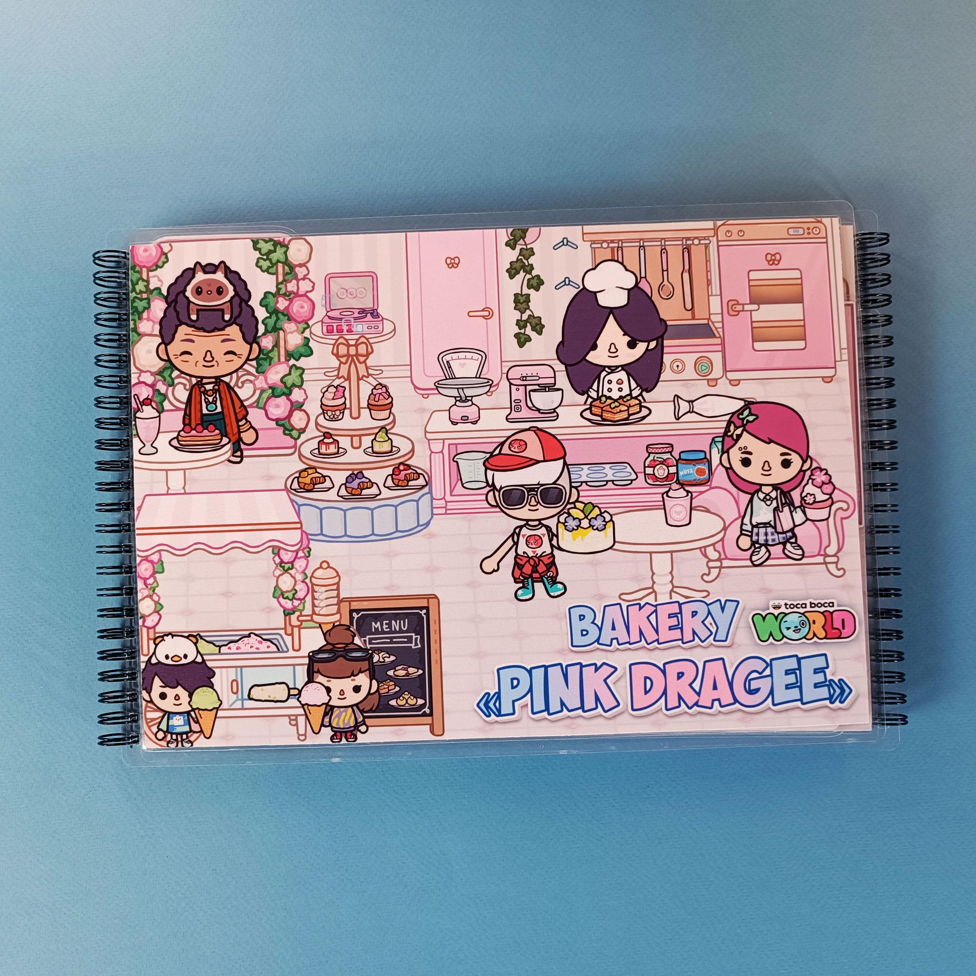 Toca Boca "Bakery Pink Dragée" Extra Large Busy Book Paper Doll House – 3х A4 Pages of Interactive Play, Outfits & Café Adventures for Kids