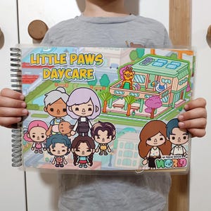 Toca Boca Life World Daycare &quot;Little Paws&quot; Paper Dolls Real Book | Toddler Busy Book | Quiet Preschool Gift | Removable Clothes & Furniture