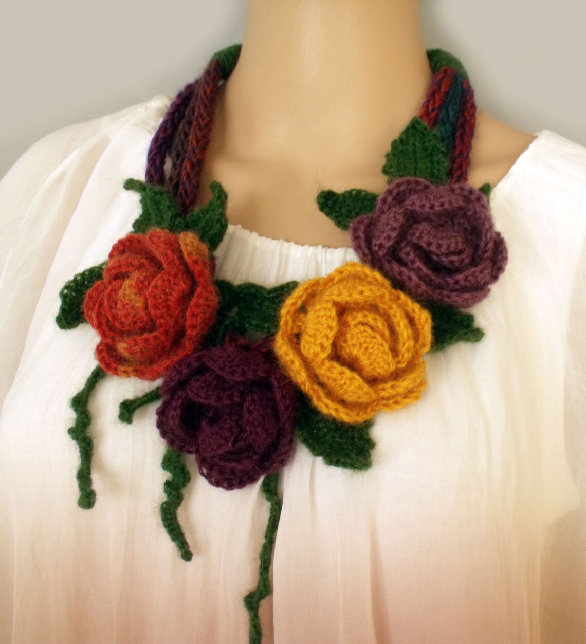 Crochet flower choker Crochet necklace Flower necklace Boho Etsy