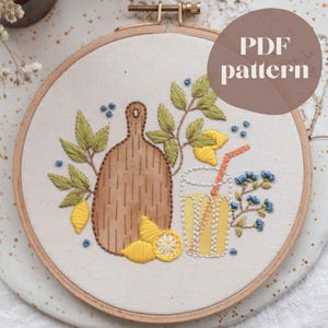 Summer Lemonade – Lemon, Citrus, Kitchen, Cozy, Botanical, Rustic Hand Embroidery PDF Step by Step, Stitch Video Tutorial