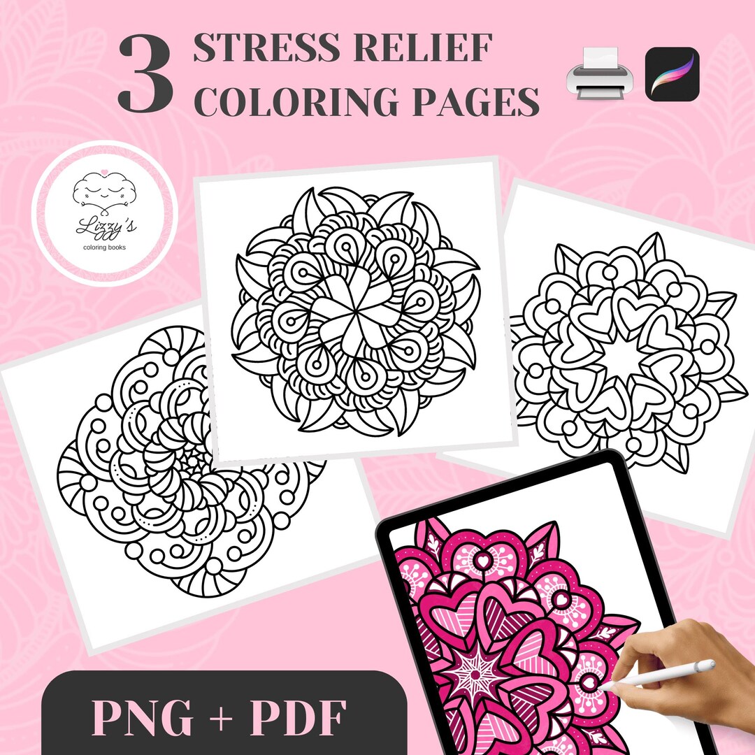 Stress Relief PNG PDF Coloring Pages - Relaxing & Meditative Adults ...