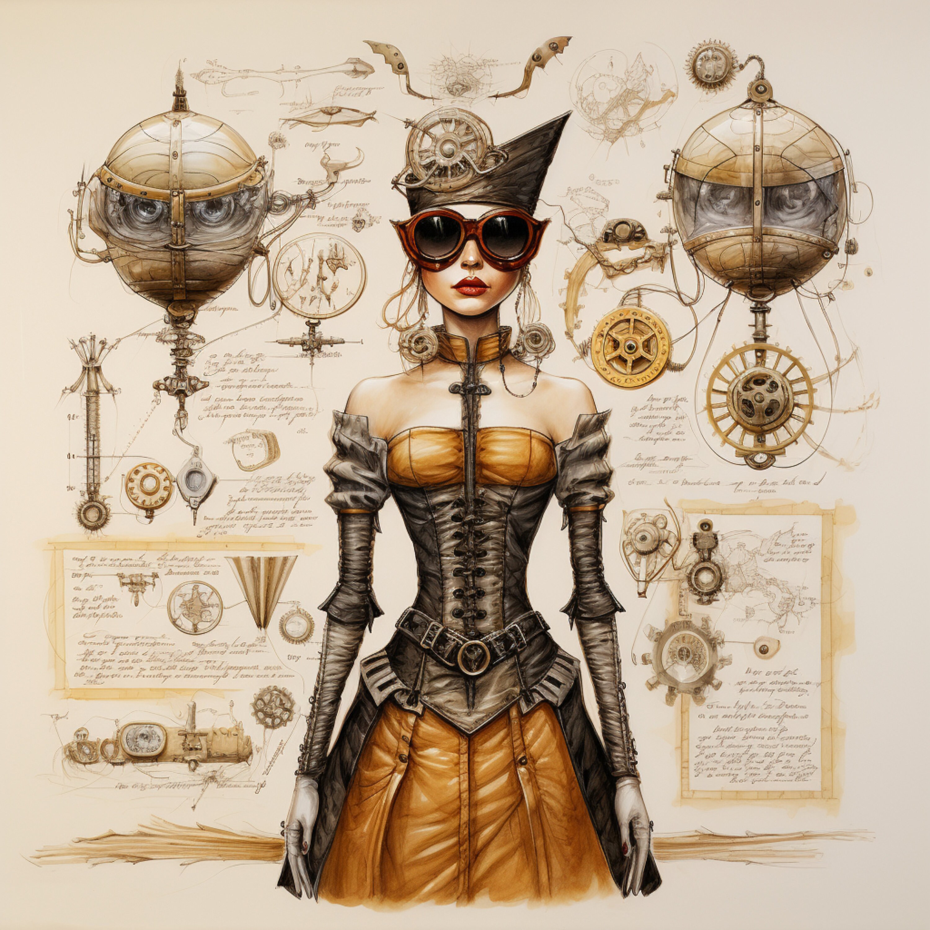Art Print Vintage Look Steampunk Corset Girl with Gadget background Art or Scrap Book Digital Download