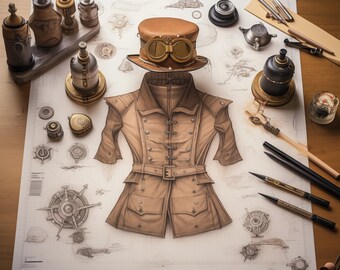 Art Print Vintage Look Steampunk Jacket Plan 1 Art or Scrap Book Digital Download