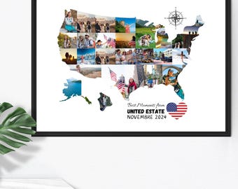 USA Map Photo Collage Template: Customizable Travel Memory Scrapbook (Digital Download)