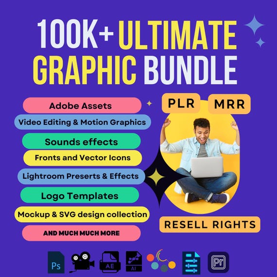 Ultimate Graphic Design Bundle: 100,000+ Assets, Mockups, Fonts, SVG, Resell Rights