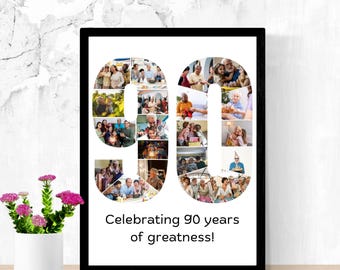 Personalized 90th Birthday Collage Canva Template Easy-to-Edit Design for Honoring 90 Remarkable Years Perfect for Milestone Birthday Gifts